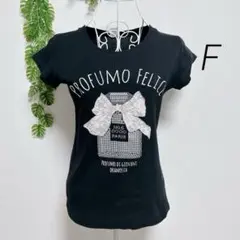 コットンマーケット・ブラック プリント Tシャツ F コットン100%