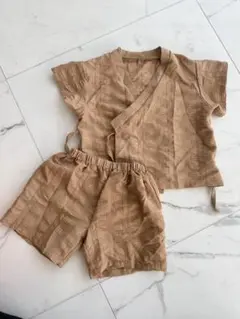 キッズ甚平 100-110cm ブラウン 凹凸素材