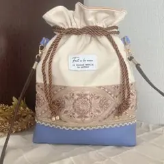 no.102 インド刺繍リボン　巾着ショルダーバッグ　巾着バッグ