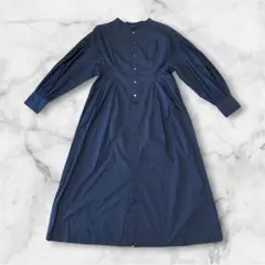 SHIPS シップス コットン100% ロングシャツワンピース ネイビー
