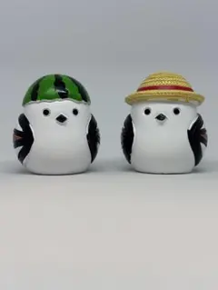 リトルフレンド サマーver.シマエナガ 置物 2体セット スイカ＆麦わら帽子のサムネイル