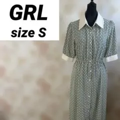 GRL シャツ ロング ワンピースS ウエストゴム 総柄