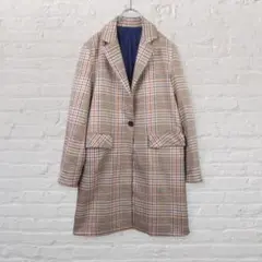 チェック柄 チェスターコート 韓国製 トラッド 秋冬 アウター ベージュ系