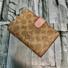 COACH コーチ 二つ折り財布シグネチャー ピンク レザー