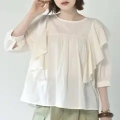 フリルブラウス 半袖 アイボリー フリーサイズのサムネイル