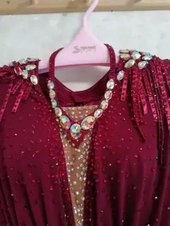 タカダンスの新品　赤いフリンジの豪華ラテンドレスのサムネイル
