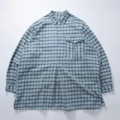 ユーロビンテージ　グランパシャツ　チェック　ブルー　プルオーバー