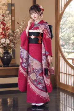 振袖 成人式　振袖6点セット　振袖フルセット 牡丹 桜 金糸 正絹　NTV