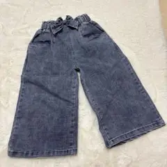 ダークブルー デニム風ワイドパンツ