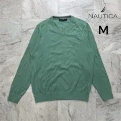ノーティカ　Ｖネック　セーター　メンズ　Ｍ　緑　グリーン　薄手　長袖　リブ袖
