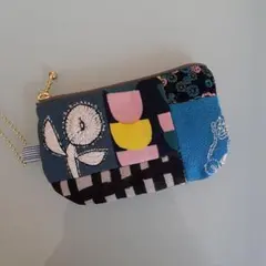 ハンドメイド、ミナペルホネン、ポーチ、12cm、カルテット、スカイフル