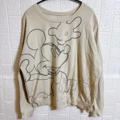 【希少】US古着 ディズニー ミッキーマウス スウェット L ベージュ レトロ