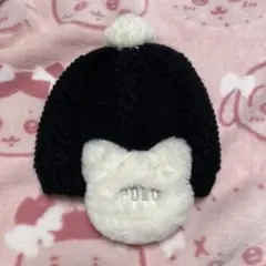 ポロ ベビー ニット帽 ねこ 黒 ボンボン 46〜50cm