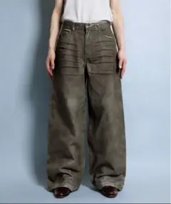 【camphor wood】ワイドバギースプレー加工デニム