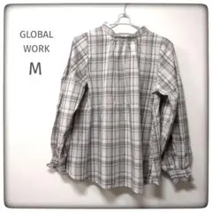 新品 未使用 GLOBAL WORK チェックブラウス M バックリボン 可愛い