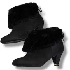 レディース ファー付き ショートブーツ ブラック 黒 Mサイズ 中古 箱無し〇2