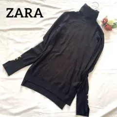 ZARA タートルネックニット　袖ゴールドボタン　セーター　ブラック