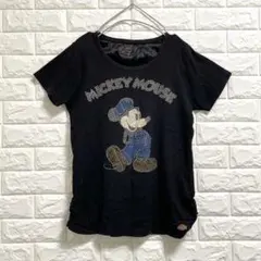 ディッキーズ dickies 半袖tシャツ ミッキーストーン装飾 黒 ディズニー