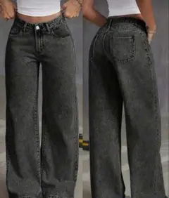 ワイドレッグジーンズ デニム ジーンズ ブラック キッズ レディース shein