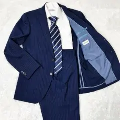 LES MUES セットアップ ビジネススーツ ストライプ ネイビー M 背抜き