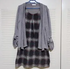 重ね着風　チェック柄　ワンピース　チュニック　 Lサイズ　F2