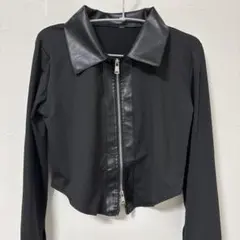 黒 クロップドジャケット 合成皮革