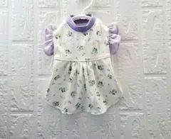 胴36 ハンドメイド 水玉柄ギャザーワンピース フリル袖#犬ワンピース