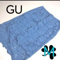 USED★GU★レディーススカート・タイト・膝丈・レース・花柄・くすみブルー・М