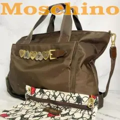 B677【2way】Moschino★ポーチ付き ショルダーバッグ ブラウン