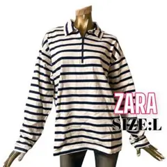 ⭐️A1296⭐️ ZARA ♥ ハーフジップ ボーダー ポロ 長袖 カットソー