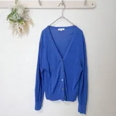 プラステ PLST ブルー Vネックカーディガン 薄手 コットン混 M 春夏