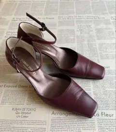 【美品】SONIA RYKIEL アンクルストラップ パンプス ボルドー本革のサムネイル