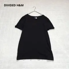 【DIVIDED H&M】半袖Tシャツ　黒　無地　ポケット　ロールアップ風　SM