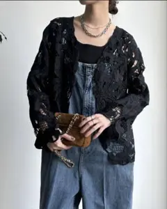 ap retro レースシアーカーディガン　ブラウス　刺繍レース
