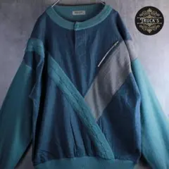 古着　ヴィンテージ　プルオーバーシャツ　ニットスウェット　M ブルー