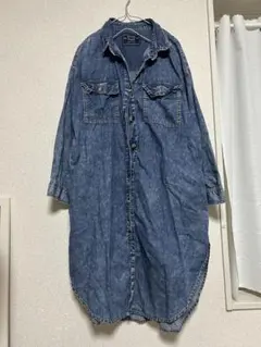 Private Frame デニムシャツワンピース ロング丈 長袖 ブルーL
