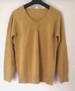 ＊使用感あり>⁠.⁠</マスタード Vネック ニットセーター 長袖