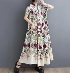 大きいサイズ レディース ワンピース　ロング　春夏 秋 新品 半袖　ｒ