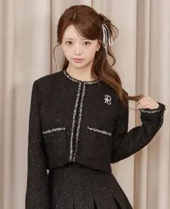 ダーリッチ スパンコールツイードジャケット ブラック