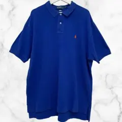 ポロラルフローレン ポロシャツ XXL ロイヤルブルー 刺繍ロゴ 半袖 古着