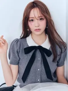 GRL 그레일 리본 타이와 비쥬 버튼 니트 가디건 th050