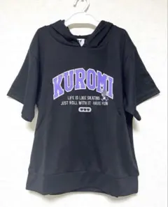 新品　タグ付　サンリオ/KUROMI フード付き半袖黒パーカー　ブラック
