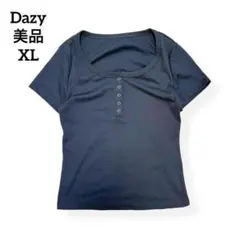 美品 リブT ヘンリーネック Y2K 半袖Tシャツ 平成ギャル ネイビー XL