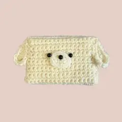 白い犬モチーフのポケットティッシュケース＊手編み＊ハンドメイド