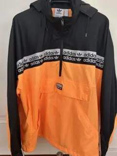 adidas フード付きナイロンジャケット M オレンジ/ブラック
