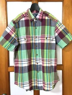 90s ラルフローレン マドラスチェック サファリシャツM パステル ビンテージ