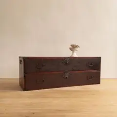 ローボード　収納棚　引き出付き　M045　漆塗り　古道具　古家具　和家具