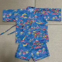 青い花柄 甚平 100cm