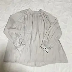 【N+】ライトグレー 長袖ブラウス ギャザー襟