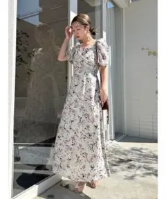 SNIDEL スナイデル 花柄プリーツロングワンピース アイボリー サイズ1